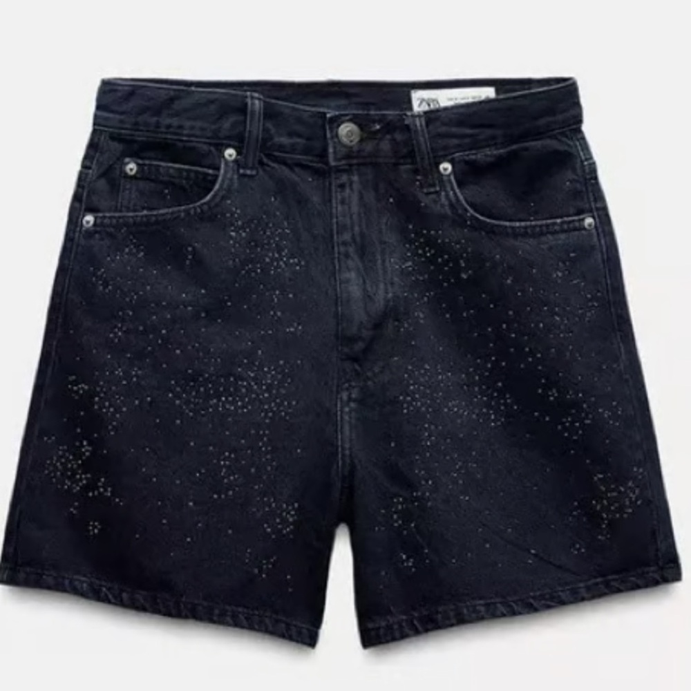 Zara Midnight Black Studded Bermuda Shorts